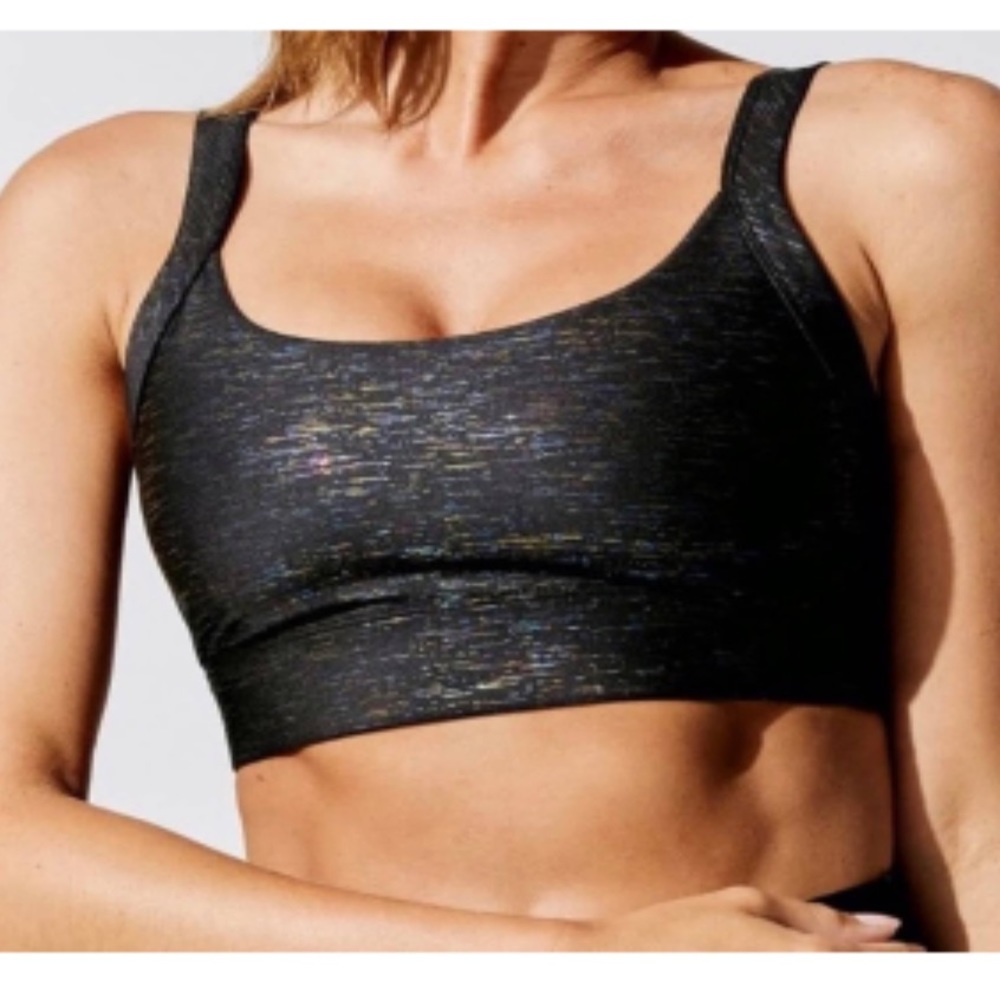 Carbon38 Metallic striped V back bra small